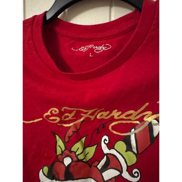 Ed Hardy By Christian Audigier Y2K  Baby Cap Sleeve T-Shirt L - Picture 4 of 4